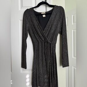 Elegant Black and Silver and Gold Striped Dress